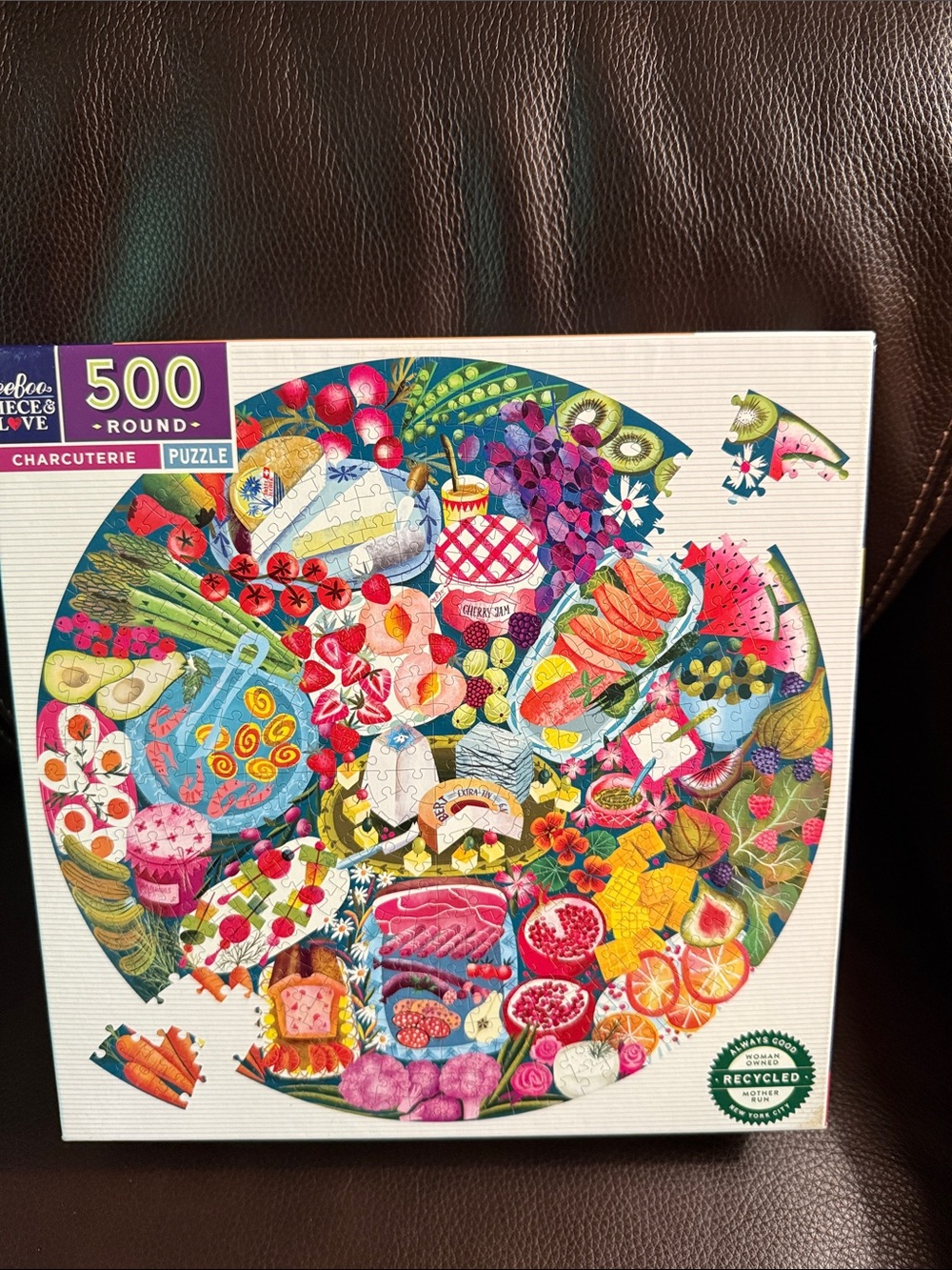 Eeboo Charcuterie round 500 piece jigsaw puzzle   Complete with poster.